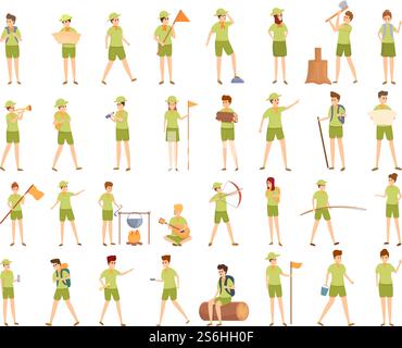 Scouting icons set. Cartoon set of scouting vector icons for web design. Scouting icons set, cartoon style Stock Vector