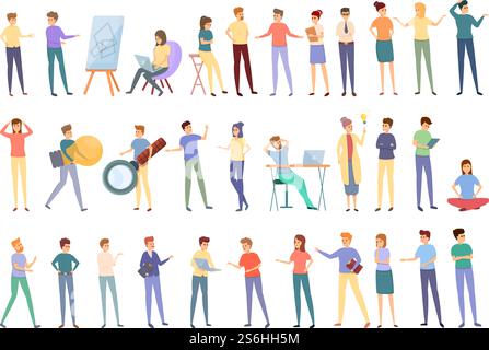Brainstorming icons set. Cartoon set of brainstorming vector icons for web design. Brainstorming icons set, cartoon style Stock Vector