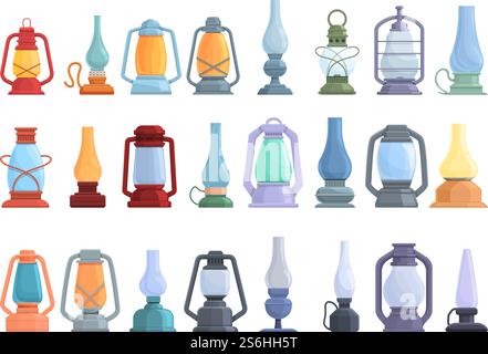 Kerosene icons set. Cartoon set of kerosene vector icons for web design. Kerosene icons set, cartoon style Stock Vector