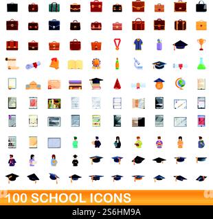 100 school icons set. Cartoon illustration of 100 school icons vector set isolated on white background. 100 school icons set, cartoon style Stock Vector