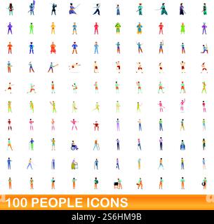 100 people icons set. Cartoon illustration of 100 people icons vector set isolated on white background. 100 people icons set, cartoon style Stock Vector