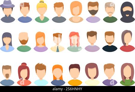 Anonymous icons set. Cartoon set of anonymous vector icons for web design. Anonymous icons set, cartoon style Stock Vector