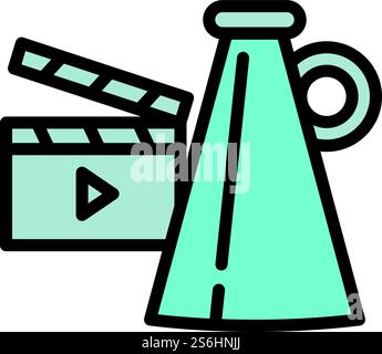 Video film production icon. Outline Video film production vector icon for web design isolated on white background. Video film production icon, outline style Stock Vector