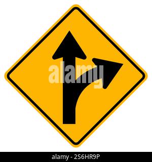 Proceed Straight or Turn Right Road Sign Stock Vector