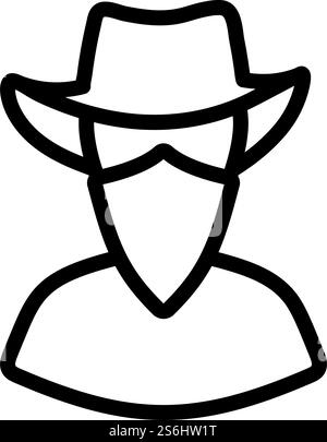 Cowboy With A Scarf On Face Icon. Editable Bold Outline Design. Vector Illustration. Stock Vector