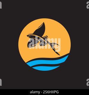 gold flying fish logo vector icon design template Stock Vector