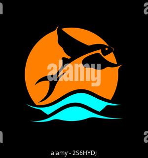 gold flying fish logo vector icon design template Stock Vector