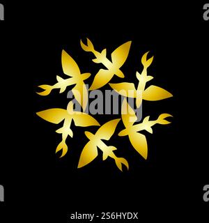 gold flying fish logo vector icon design template Stock Vector