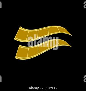 GOLDEN FILM STRIP ISOLATED ON BLACK BACKGROUND VECTOR ILLUSTRATION Stock Vector