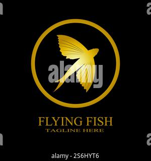 gold flying fish logo vector icon design template Stock Vector
