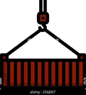 Crane Hook Lifting Container. Editable Bold Outline With Color Fill Design. Vector Illustration. Stock Vector