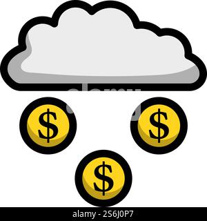 Coins Falling From Cloud Icon. Editable Bold Outline With Color Fill Design. Vector Illustration. Stock Vector