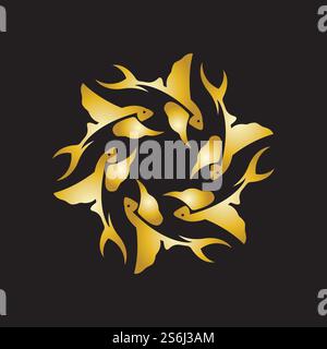 gold flying fish logo vector icon design template Stock Vector