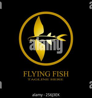 gold flying fish logo vector icon design template Stock Vector