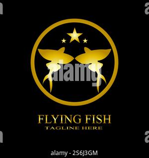 gold flying fish logo vector icon design template Stock Vector