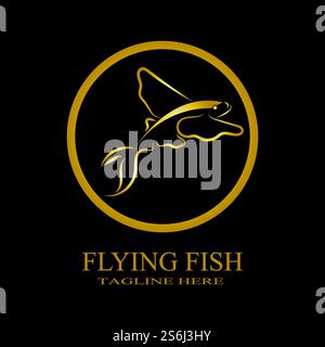 gold flying fish logo vector icon design template Stock Vector