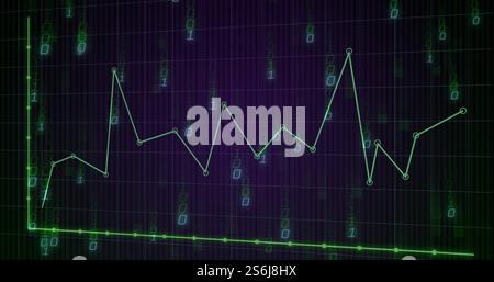 Image of binary coding and digital data processing over dark background Stock Photo