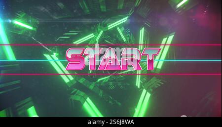 Image of start text over neon pattern background Stock Photo