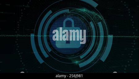 Image of scope scanning and padlock over diagram Stock Photo