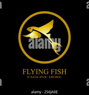 gold flying fish logo vector icon design template Stock Vector