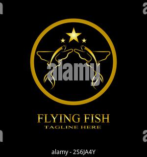 gold flying fish logo vector icon design template Stock Vector