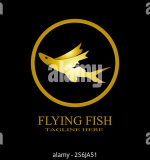 gold flying fish logo vector icon design template Stock Vector