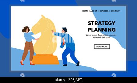 Strategy Planning Businesspeople Occupation Vector. Man And Woman Company Team Business Strategy Planning Together. Characters Managers Strategic Teamwork Web Flat Cartoon Illustration. Strategy Planning Businesspeople Occupation Vector Stock Vector
