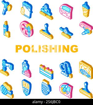 Car Polishing Tool Collection Icons Set Vector. Screwdriver With Different Attachment And Sponges For Car Polishing Body Details And Glass Isometric Sign Color Illustrations. Car Polishing Tool Collection Icons Set Vector Stock Vector