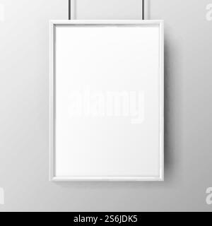 Poster Blank Advertising Paper With Frame Vector. Hanging On Wall Poster, Street Or Underground Marketing Advertisement Business Page. Promotion Empty Canvas Template Realistic 3d Illustration. Poster Blank Advertising Paper With Frame Vector Stock Vector