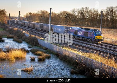 Direct Rail Services Class 68 locomotive Valiant number 68007 seen on the West Coast main line at Winwick. Stock Photo