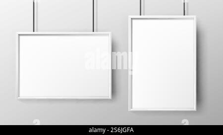 Posters Blank Promo Paper With Frame Set Vector. Hanging Vertical And Horizontal Marketing Posters List. Promotional Banners Or Image Empty Canvas Mockup Realistic 3d Illustrations. Posters Blank Promo Paper With Frame Set Vector Stock Vector
