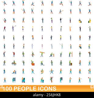 100 people icons set. Cartoon illustration of 100 people icons vector set isolated on white background. 100 people icons set, cartoon style Stock Vector