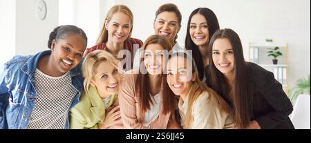 Portrait Of Happy Group Of Women, Friends Or Colleagues In Office Stock Photo