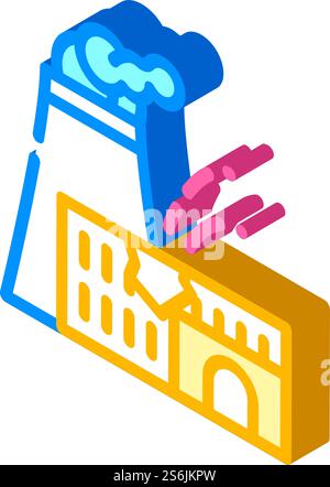 explosion at nuclear power plant disaster isometric icon vector. explosion at nuclear power plant disaster sign. isolated symbol illustration. explosion at nuclear power plant disaster isometric icon vector illustration Stock Vector