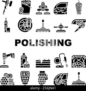 Car Polishing Tool Collection Icons Set Vector. Screwdriver With Different Attachment And Sponges For Car Polishing Body Details And Glass Glyph Pictograms Black Illustrations. Car Polishing Tool Collection Icons Set Vector Stock Vector