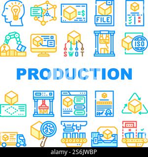 Robotic Production linear icons set. Automation , Precision ...