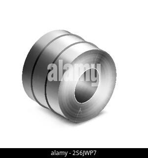 Steel Sheet Roll Industry Plant Production Vector. Aluminium Roll Metallurgy Industrial Factory Metallic Manufacturing. Stainless Scroll For Metalwork Template Realistic 3d Illustration. Steel Sheet Roll Industry Plant Production Vector Stock Vector