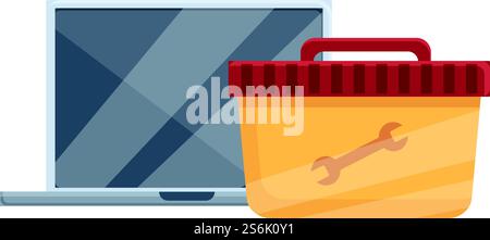 Toolbox laptop repair icon. Cartoon of Toolbox laptop repair vector icon for web design isolated on white background. Toolbox laptop repair icon, cartoon style Stock Vector