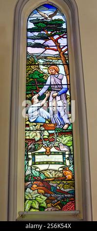 Gordon Chapel Fochabers Scotland Christ commemorating William and Ethel Baxter a Burne-Jones  stained-glass window made by William Morris Stock Photo