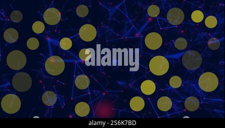Image of yellow spots over network of connections on black background Stock Photo