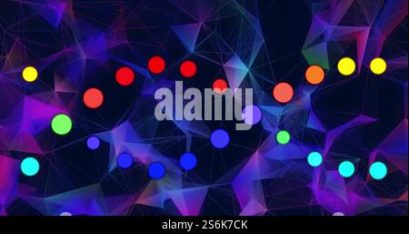 Image of colourful spots over shapes on black background Stock Photo