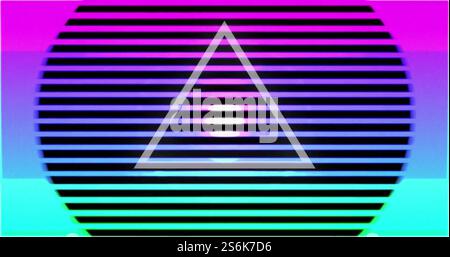 Image of triangles and colourful lines on black background Stock Photo