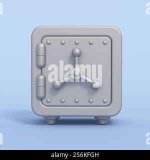 Cartoon steel safe icon isolated on blue background. 3D illustration. Stock Photo