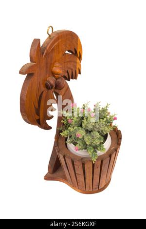 Wooden plant pots isolated on white background. Stock Photo