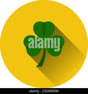 Shamrock Icon. Flat Circle Stencil Design With Long Shadow. Vector Illustration. Stock Vector