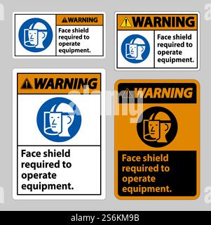 Warning Sign Face Shield Required to Operate Equipment Stock Vector