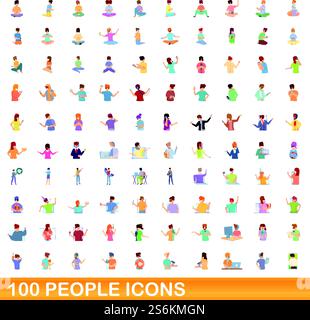 100 people icons set. Cartoon illustration of 100 people icons vector set isolated on white background. 100 people icons set, cartoon style Stock Vector