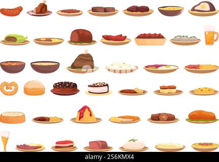 German cuisine icons set. Cartoon set of German cuisine vector icons for web design. German cuisine icons set, cartoon style Stock Vector