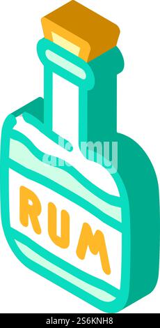 rum drink bottle pirate isometric icon vector. rum drink bottle pirate sign. isolated symbol illustration. rum drink bottle pirate isometric icon vector illustration Stock Vector