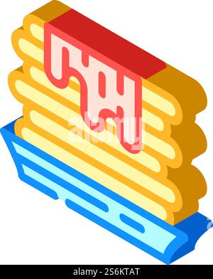 waffles with jam dessert isometric icon vector. waffles with jam dessert sign. isolated symbol illustration. waffles with jam dessert isometric icon vector illustration Stock Vector